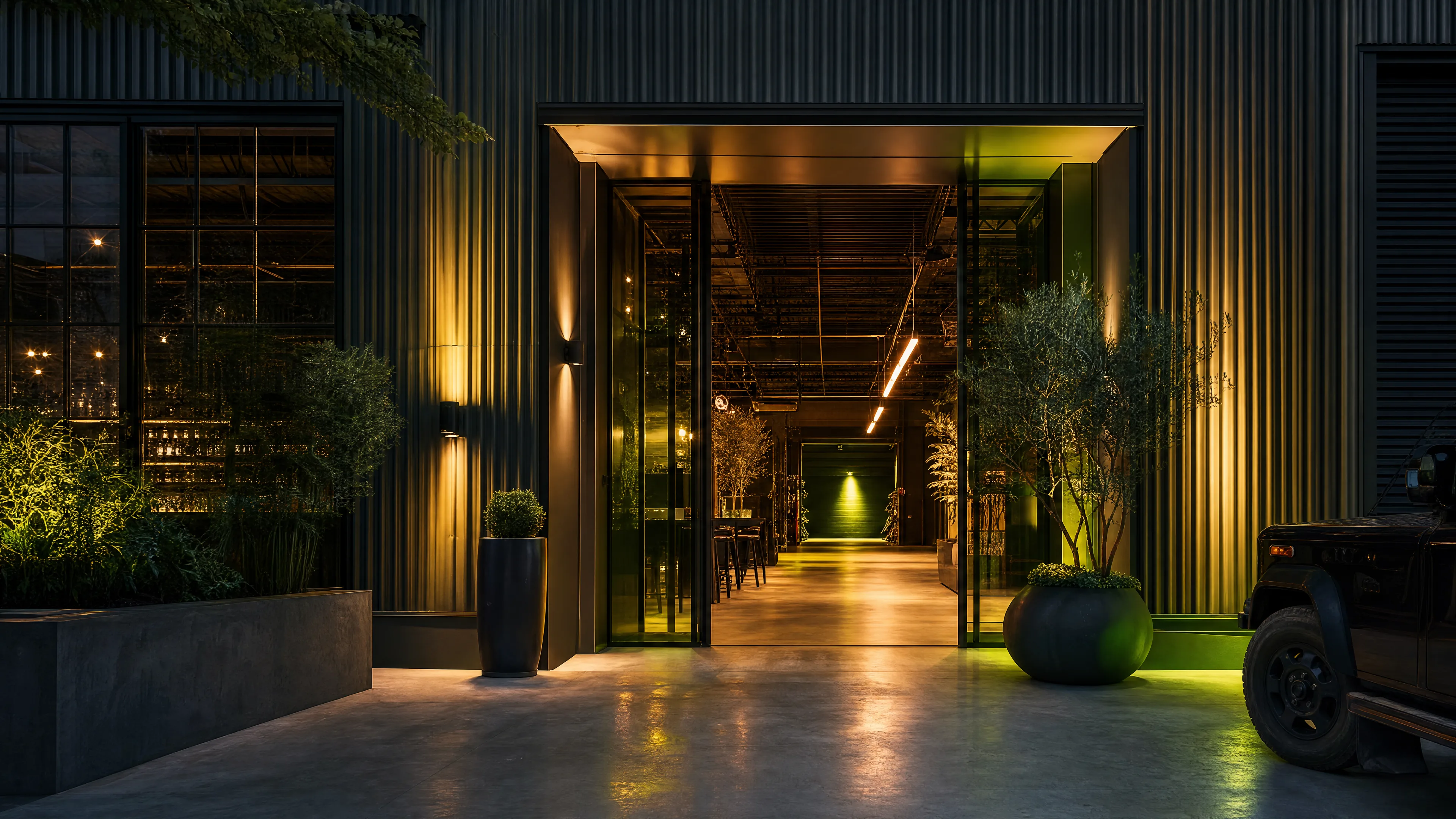 Partner venue entrance at night