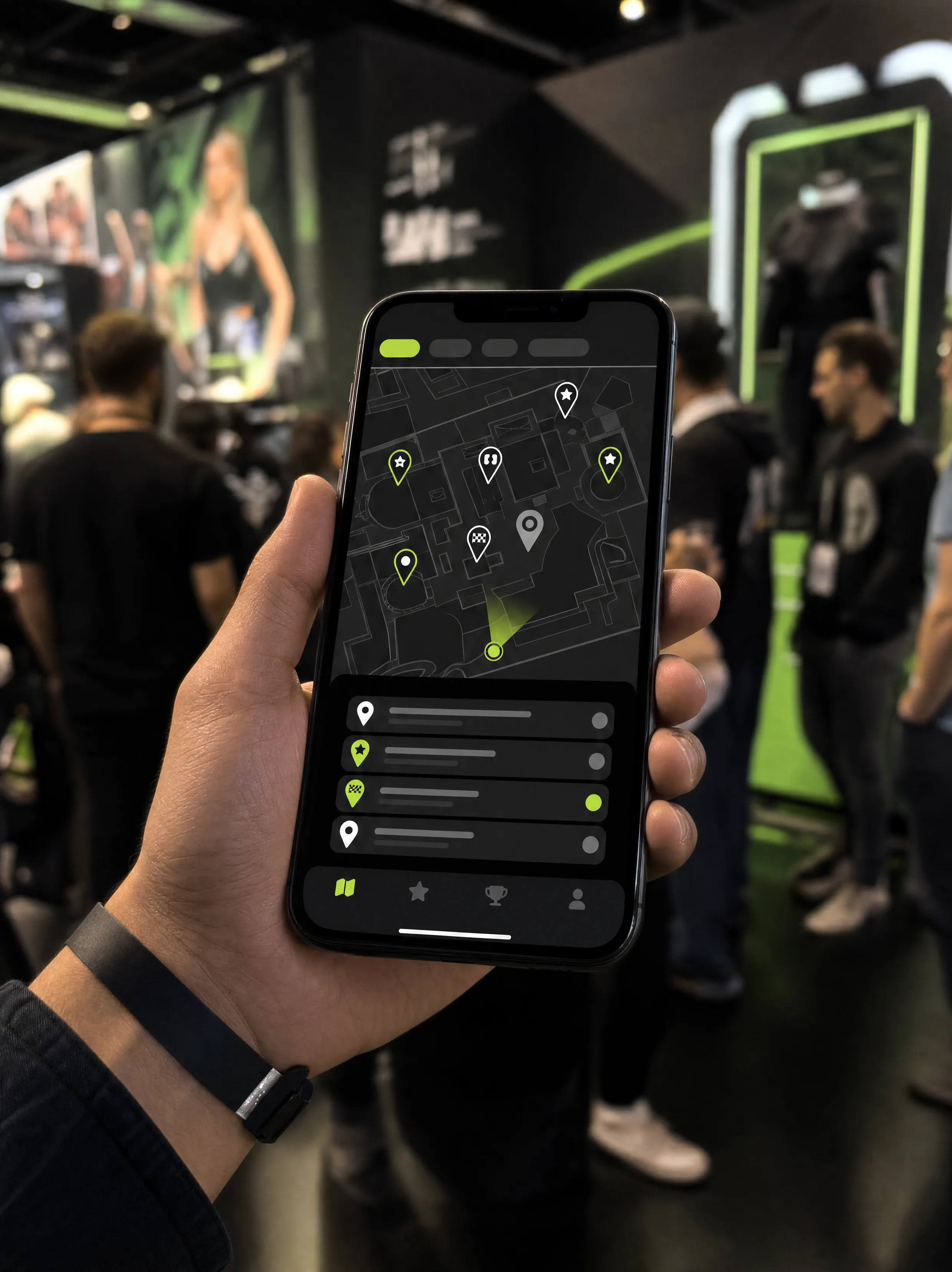 Phone map over a live event floor